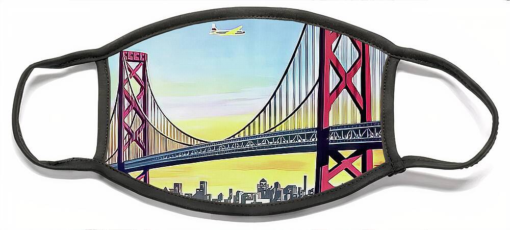 San Francisco Face Mask featuring the drawing retro San Francisco Travel Poster by M G Whittingham