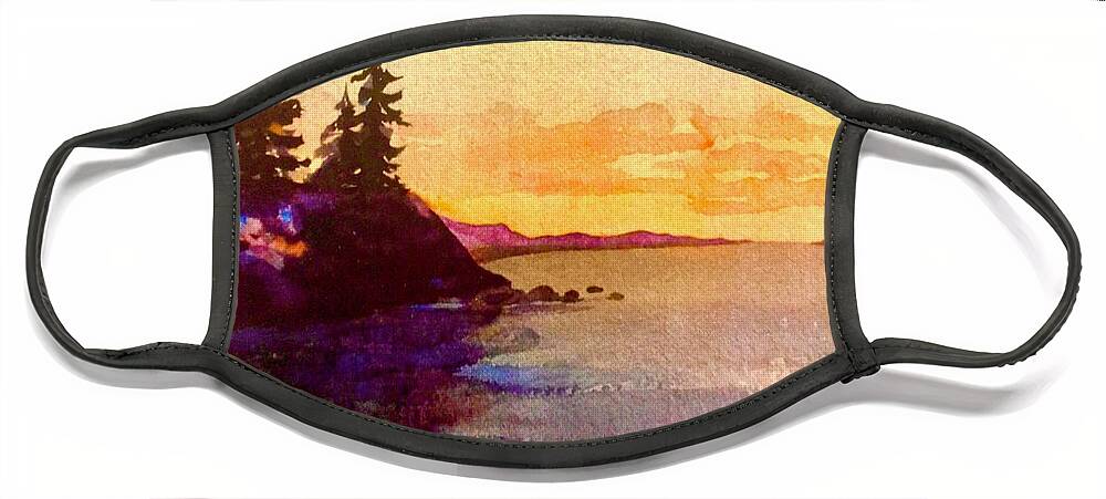 Water And Su Set Face Mask featuring the painting San Juan islands sunset by Caroline Patrick