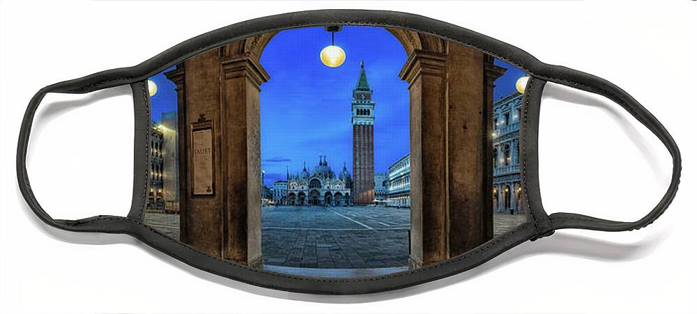 Piazza Face Mask featuring the photograph San Marco panorama by The P