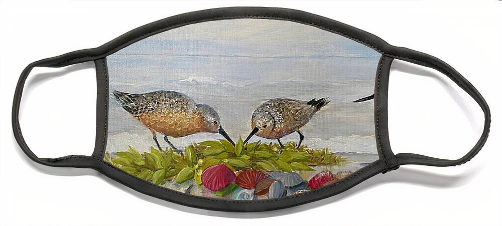 Sandpipers Face Mask featuring the painting Sandpipers at Lunch by Sue Dinenno