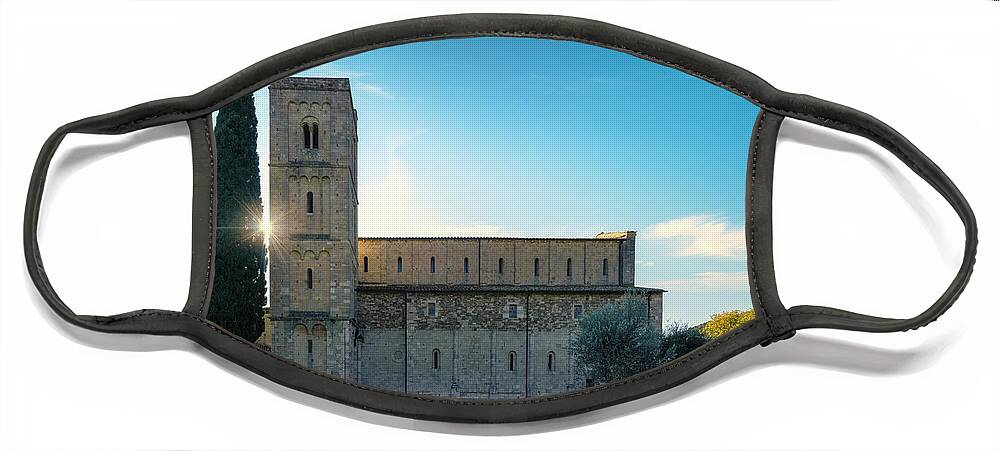Montalcino Face Mask featuring the photograph Sant Antimo Abbey in the Morning by Stefano Orazzini
