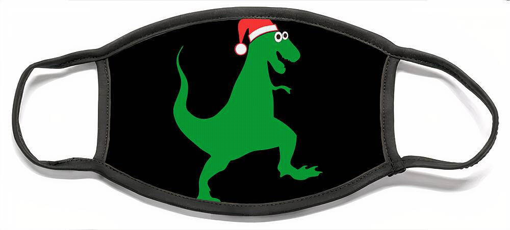 Christmas Face Mask featuring the digital art Santasaurus Santa T-Rex Dinosaur Christmas by Flippin Sweet Gear