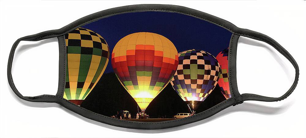 Hot Air Balloons Face Mask featuring the photograph Saturday Night Glow by Linda Goodman