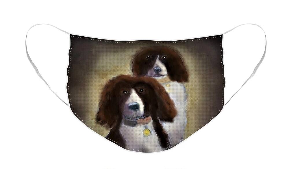 Painting Face Mask featuring the painting Saucy Spaniels by Angela Davies