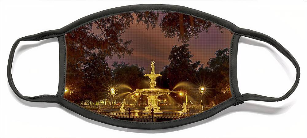 Savannah Forsyth Park Face Mask featuring the photograph Savannah Forsyth Park Fountain Sunset by Norma Brandsberg