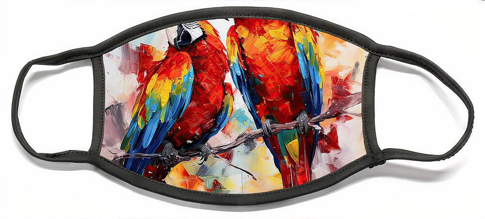 Parrot Face Mask featuring the digital art Scarlet Macaw by Lourry Legarde