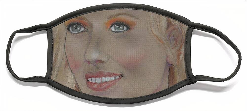 Scarlett Johansson Face Mask featuring the drawing Blond Bombshell No.5--Scarlett Johansson by Jayne Somogy