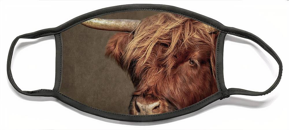 Scottish Highlander Face Mask featuring the digital art Scottish Highlander Portrait by Marjolein Van Middelkoop