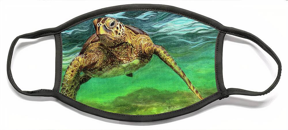Hawkbill Turtle Face Mask featuring the painting Scout by Megan Collins