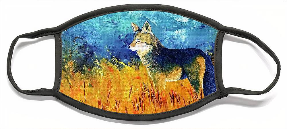 Coyote Face Mask featuring the painting Scouting for a Den by Tracy L Teeter