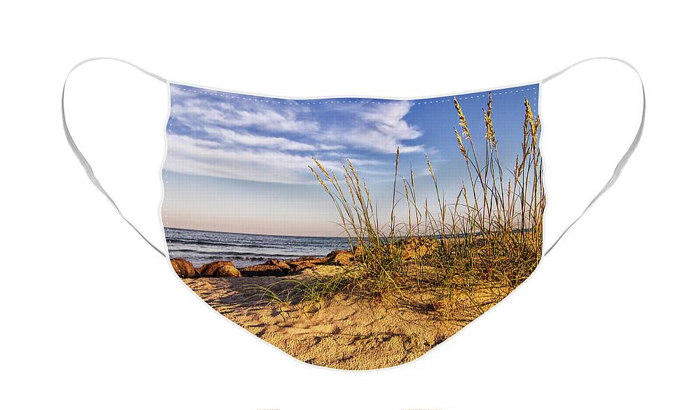 Sea Oats Face Mask featuring the photograph Sea Oats and Sand on Atlantic Beach North Carolina by Bob Decker