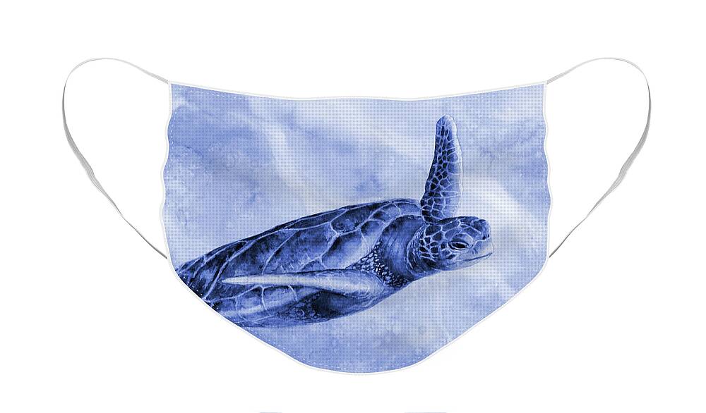 Mono Face Mask featuring the painting Sea Turtle 2 in Blue by Hailey E Herrera