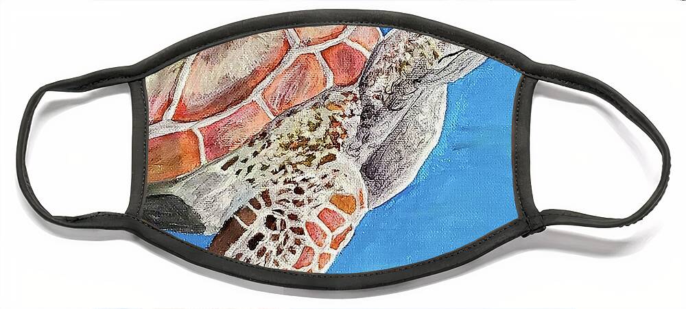 Nature Face Mask featuring the painting Sea Turtle by Amy Kuenzie