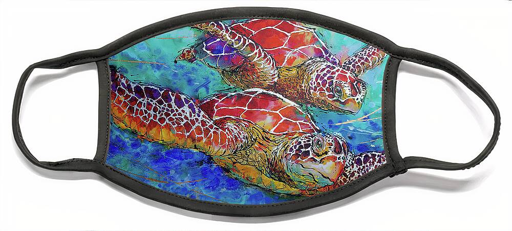  Face Mask featuring the painting Sea Turtle Buddies II by Jyotika Shroff