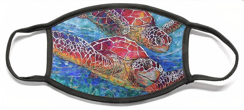  Face Mask featuring the painting Sea Turtle Buddies III by Jyotika Shroff