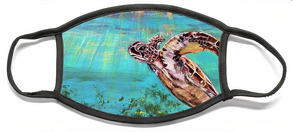 Sea Turtle Face Mask featuring the painting Sea Turtle Catching Some Rays by Kelly Smith