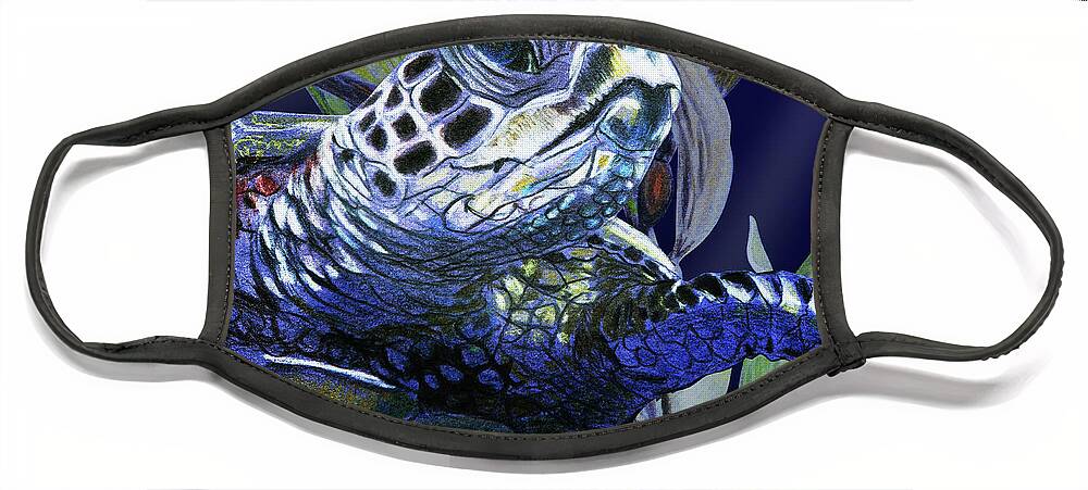 Seaturtle Face Mask featuring the painting Sea Turtle in Dark Water by Masha Batkova