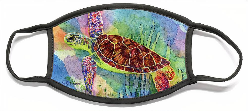 Turtle Face Mask featuring the painting Sea Turtle-pastel colors by Hailey E Herrera