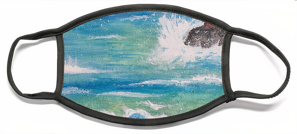 Lighthouse Face Mask featuring the painting Sea with Lighthouse by Remy Francis