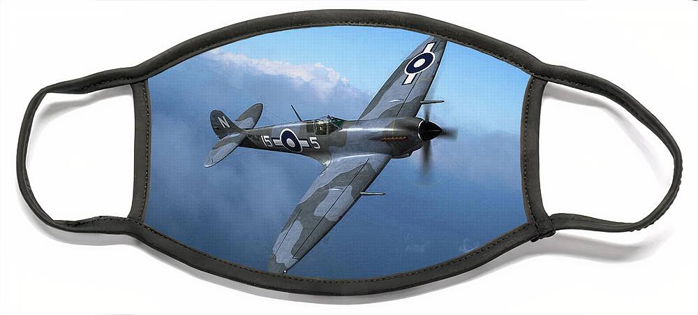 Wwii Face Mask featuring the digital art Seafire Over Sea by Mark Donoghue