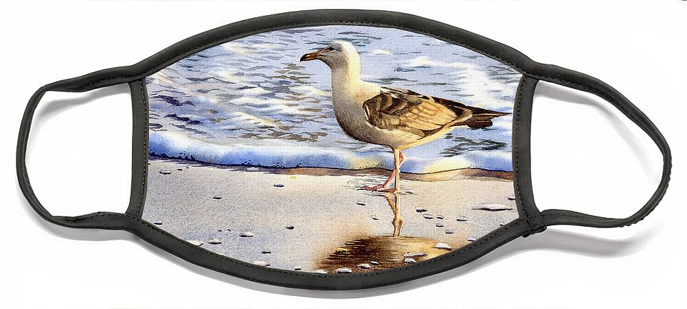 Seagull Face Mask featuring the painting Seagull in the Golden Afternoon by Espero Art