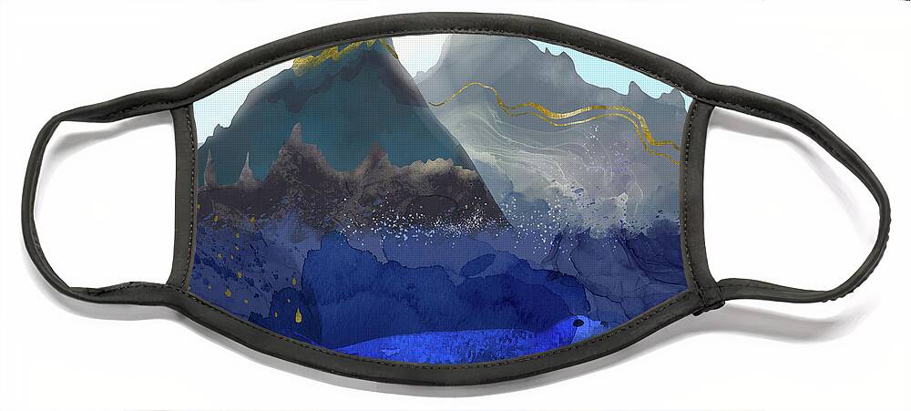 Rising Oceans Face Mask featuring the digital art Seal Under a Melting Glacier by Andreea Dumez