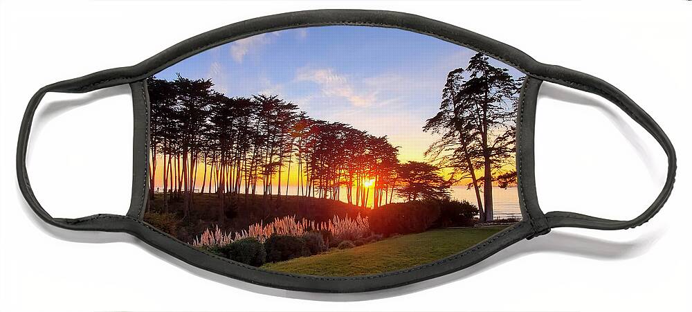 Seascape Face Mask featuring the photograph Seascape Sunset by Christy Pooschke