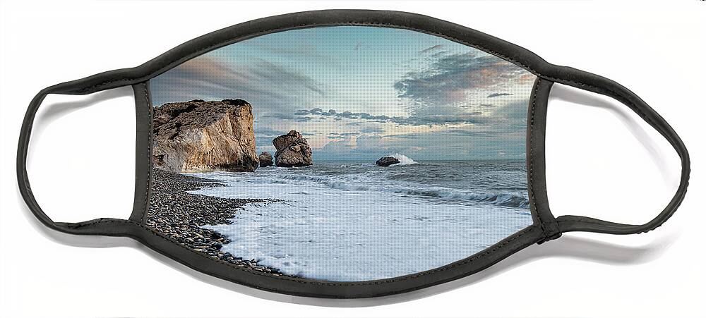 Sea Waves Face Mask featuring the photograph Seascape with windy waves and moody sky during sunset by Michalakis Ppalis