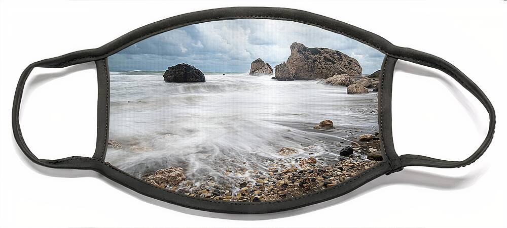 Sea Waves Face Mask featuring the photograph Seascape with windy waves during stormy weather on a rocky coast by Michalakis Ppalis