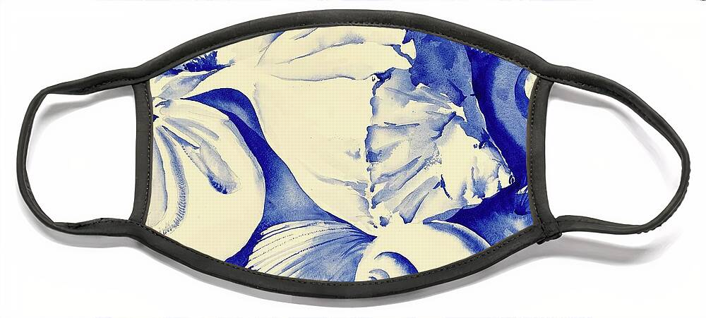 Seashells Face Mask featuring the painting Seashells in Blue by Liana Yarckin