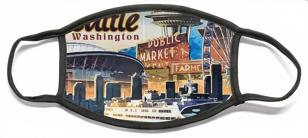 Seattle Face Mask featuring the photograph Seattle Mural by Jerry Abbott