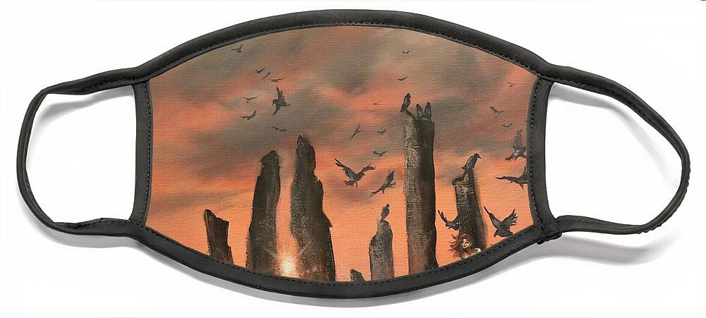 Callanish Stones Face Mask featuring the painting Secret of the Stones by Tom Shropshire