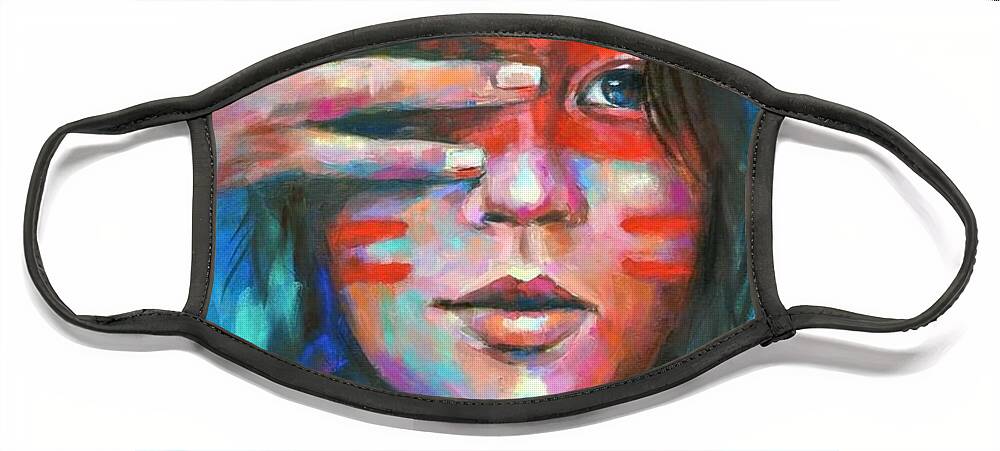  Face Mask featuring the painting See with One Eye, Hear with the other by Luzdy Rivera