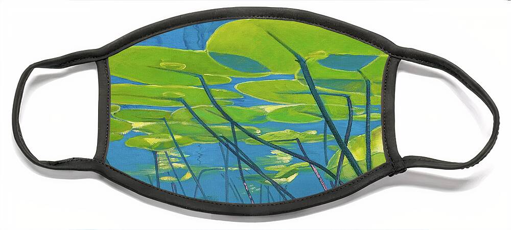 Water Lilies Face Mask featuring the painting Seerosen, Wasser by Uwe Fehrmann