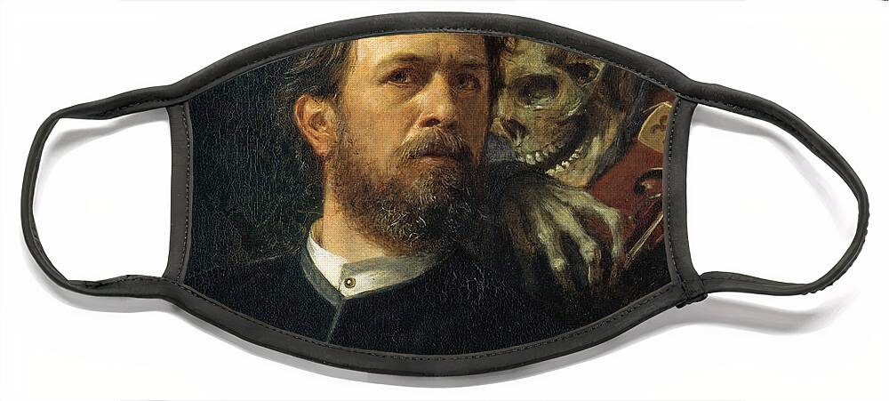 Arnold Boecklin Face Mask featuring the painting Self Portrait With Death Playing The Fiddle 1872 by Arnold Boecklin