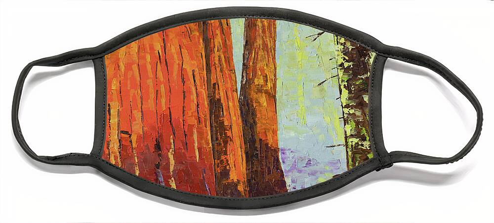 Landscape Face Mask featuring the painting Sequoia Trio by Mark Ross