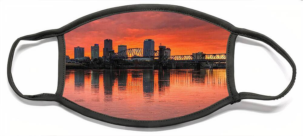 Sunset Face Mask featuring the photograph Set Fire to the City -- A Little Rock Sunset by Michael Dean Shelton