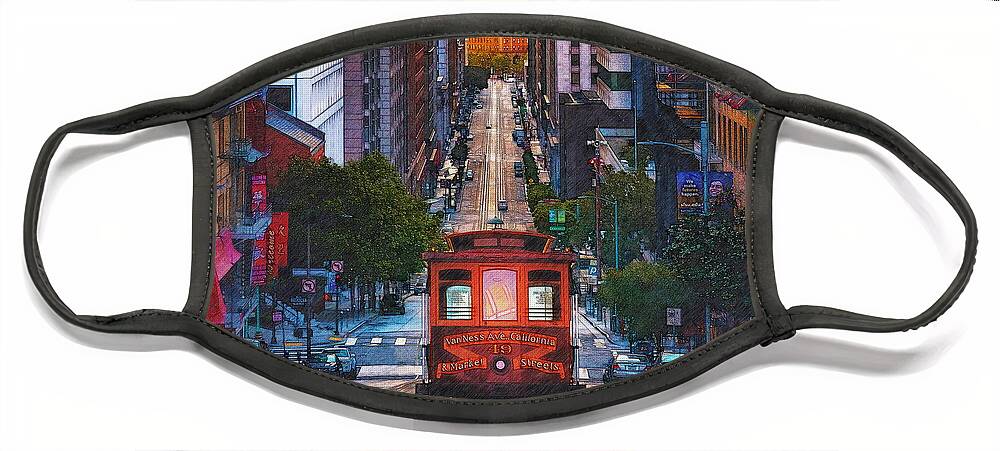 San Francisco Face Mask featuring the digital art SF Cable Car by Jerzy Czyz
