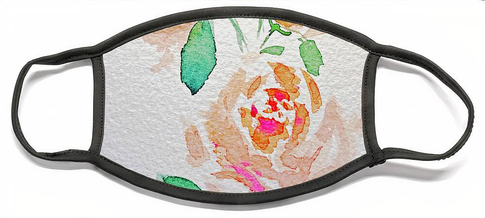 Roses Face Mask featuring the painting Shabby Peach Roses by Roxy Rich