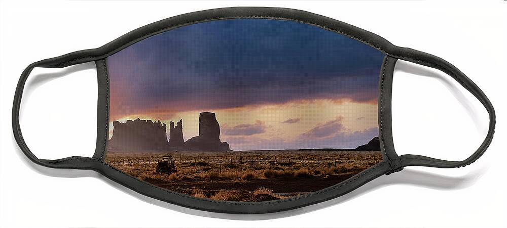 Sunset Face Mask featuring the photograph Shadowy Silhouettes - Monument Valley by G Lamar Yancy