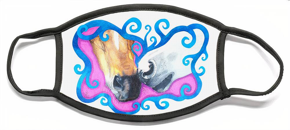 Horse Drawing Face Mask featuring the drawing Sharing Breath by Equus Artisan