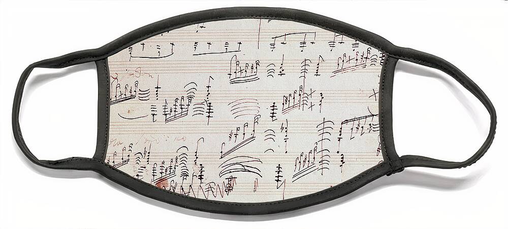 Beethoven Face Mask featuring the drawing Sheet music for the Moonlight Sonata by Beethoven by Beethoven