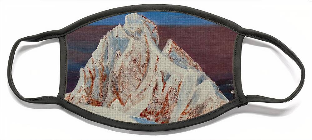Sherman Peak Face Mask featuring the painting Sherman Peak by Terry Frederick