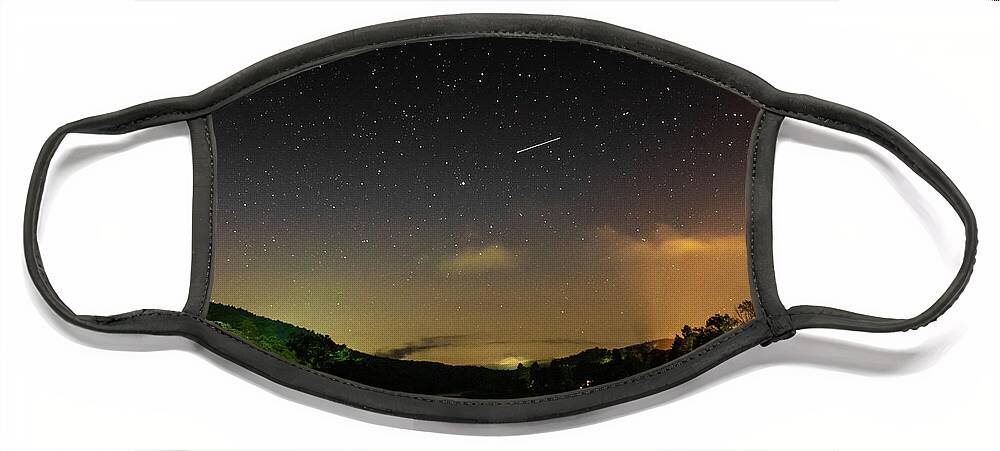 Night Face Mask featuring the photograph Shooting Star Over The Upper Delaware River - Barryville NY Shohola PA Bridge by Amelia Pearn