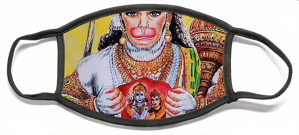Shri Hanuman Face Mask featuring the painting Shri Hanuman by Dipali Shah