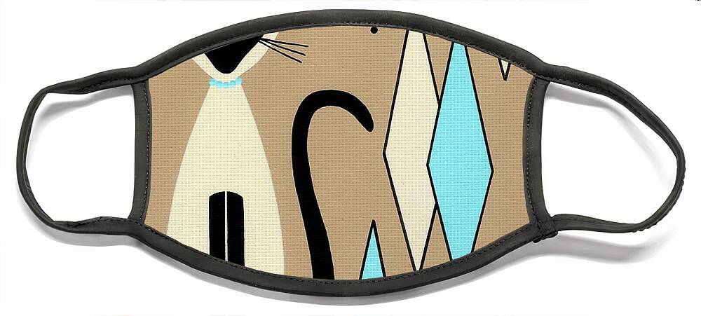 Mid Century Modern Siamese Cat Face Mask featuring the painting Siamese Cat with Retro Diamonds by Donna Mibus