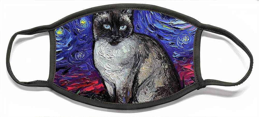 Siamese Cat Face Mask featuring the painting Siamese Night by Aja Trier