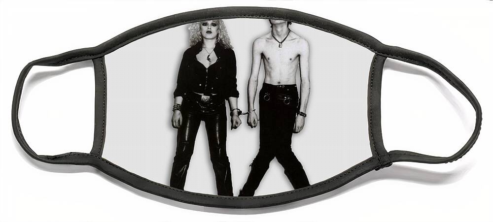 Sid Vicious Face Mask featuring the painting Sid And Nancy Handcuffs by Tony Rubino