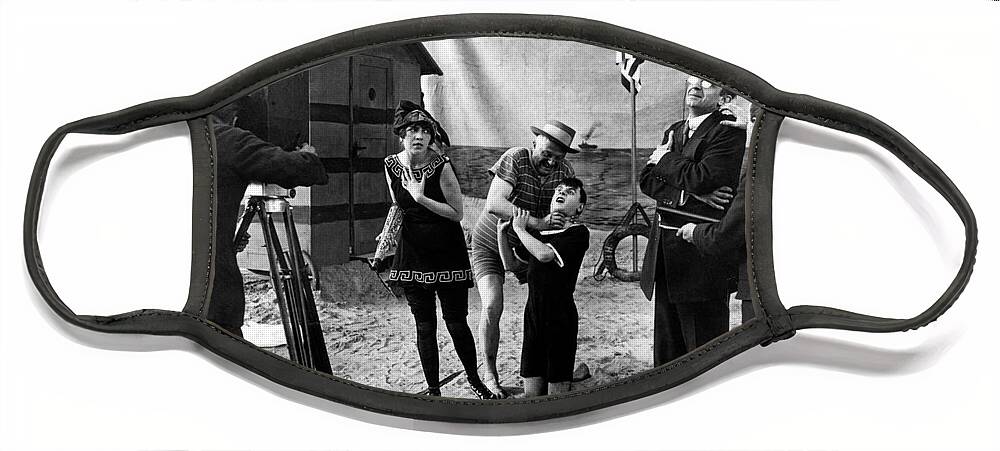 Silent Film Face Mask featuring the photograph Silent Film Beach Scene by Sad Hill - Bizarre Los Angeles Archive