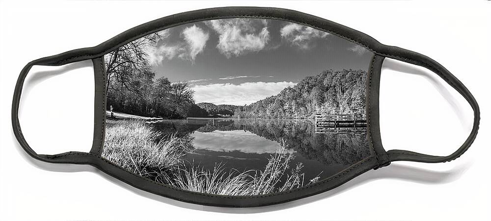 Carolina Face Mask featuring the photograph Silver Grasses at the Docks Black and White by Debra and Dave Vanderlaan